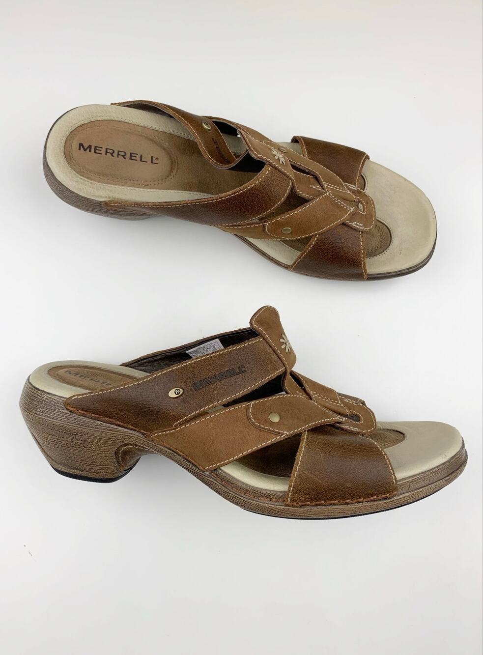 Merrell Luxe Slides Mink Brown Leather Sandals Slip On Casual Comfort Women's 9